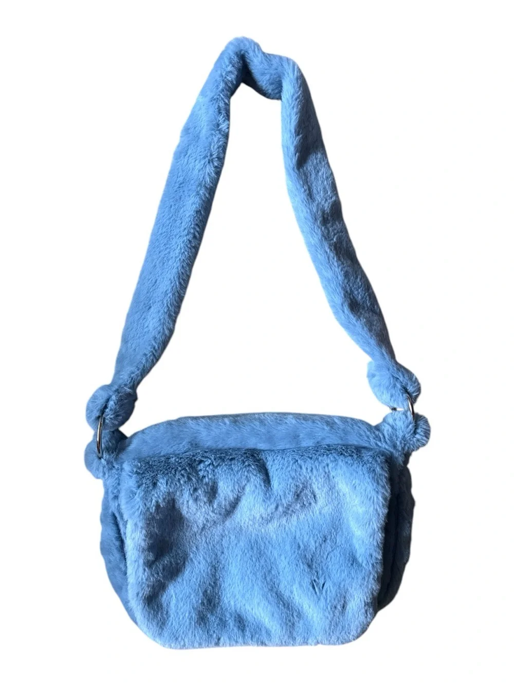 Lolita Jade Frankie Messenger Bag Sky Blue Soft Faux Fur Shoulder Purse NWOT